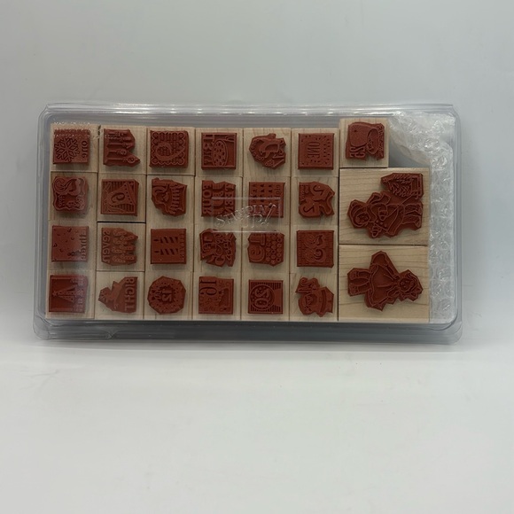 27Piece Lot Wooden Mounted Rubber Stamps Christmas Holiday Large Small Navidad - Picture 2 of 8